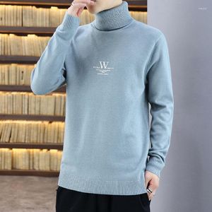 Herrenpullover 2022 Herbsttrend Herren Drehbarer Rollkragenpullover Strickpullover Lässiger dünner Textdruck Einfarbiges Langarmshirt