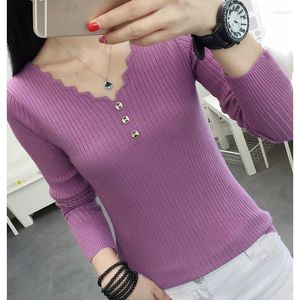 Kvinnors tr￶jor Purple Girl OL Button Vest Pullover Low V Collar Sweater Women's T-shirt Kvinnor Pull Slim Top Cloth Shirt kl￤der