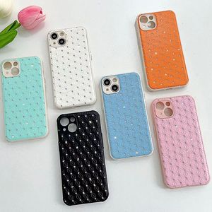 Fashion Phone Cases Pink Blue Red Geometric Pattern Case For IPhone 13 Pro Max 12 11 XR XS 8 7 Luxury Rhinestone Stars Phonecase Cover Shell