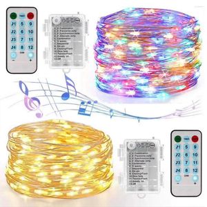 Strings Battery/USB Operated Music Sound Control String Fairy Lights 5M 500LED/10M 100LED Silver Wire Christmas Garland med avl￤gsna