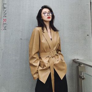 Women's Jackets LANMREM Pu Leather Jacket For Woman 2022 Autumn Notched Collar Long Sleeve Coat With Belt Female Cool Streetwear Style