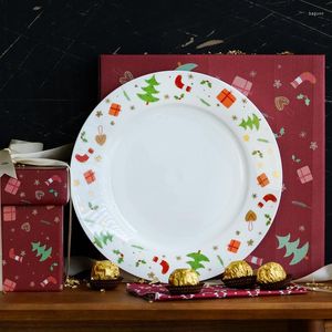 Dinnerware Sets 10 Inch Ceramic Dinner Plates Christmas Gifts Cartoon Small Floral Printed Round On-glazed Dishes And Bone China Creative