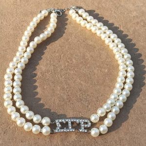 Choker Dropship Sorority Society Accessories Greek Sigma Gamma Rho SGR Double Line Pearl Necklace Jewelry