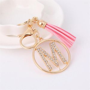 Keychains Luxury Crystal Letter Keychain for Women Purse Charms mode A till Z Inledande alfabetets nyckelringar med Tassel Handbag -tillbehör