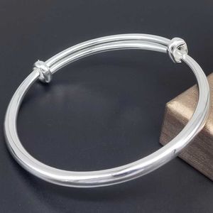 999 Sterling Silver Simple Terny Cuff Bangles Solid Armband Smooth Armband Jewelry for Women Friend Wedding Party Gift 042