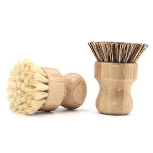 Bamboo Dish Scrub Brushes Kitchen Wooden Cleaning Scrubbers For Washing Cast Iron Pot Natural Sisal Bristles Sea Shipping RRC03