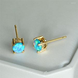 Boucles d oreilles mignonnes petites pierres rondes vintage mode jaune or mariage blanc blanc bleu feu vert opale pour les femmes