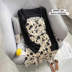Casual Dresses French Sleeveless Backless Bellflower Print Floral Cami Dress Knitted Cardigan Cape Topss 2022 Summer Two Skirt Sets For