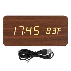 Caixas de relógio LED Wood Clock Digital Alarm Electronic Alarm 3 Brilho de nível com temperatura Display para quarto