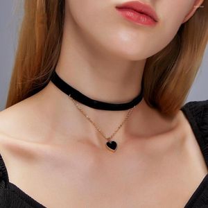 Choker Sweet Black Flannel Chain Gold Necklace For Women Double Heart Pendant Gothic Hip Hop Jewelry Fashion