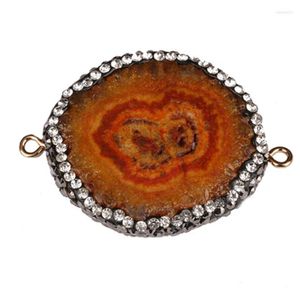 Anhänger Halsketten Große gelbe orange Geode Quarz Kristall Stein Scheibe Perle Gold 2 Schnallen Anschluss Charm Schmuck DIY Herstellungsmaterial