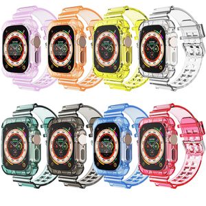 Sport Clear Band Case för Apple Watch 8 7 6 SE 5 4 3 Transparent Armor Silicone Cover Strap For Iwatch 49mm 41mm 45mm 42mm 38mm