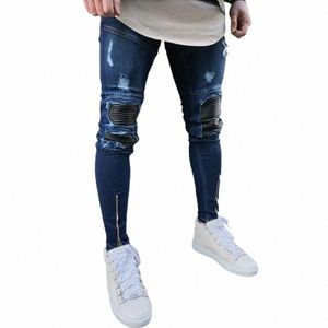 Erkekler Kot Pantolon Dipler Kazanmış Moda Sıradan Yaz Adam Yıpranmış Sıska Pantolon İnce Zip Sıkıntılı Denim P991