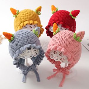 Nette Erdbeere Baby Mädchen Hut Herbst Winter Warme Gestrickte Hut Für Kinder Kappen Gehörschutz Infant Kleinkind Mützen