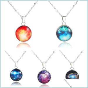Pendant Necklaces Neba Necklace Double-Sided Gemstone Time Pendant Star Sky Solar System Jewelry Space Universe Milky Way For Women D Dhk8Q