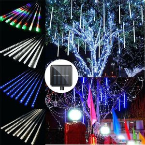 Strings Fairy Light String 8 Tube Solar Meteor Dusch Jul Decoration For Home Year 2022 Garden Tree Decor