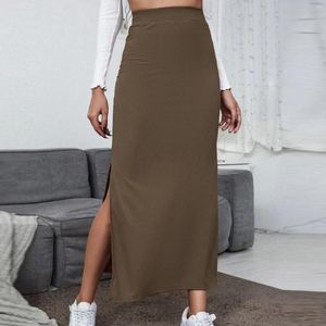 Etekler 2022 Kadınlar için Yüksek Bel Etek Seksi Uzun Kadın Giyim Açık Yan Side Slit Slit Maxi