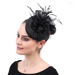 Kopfbedeckungen, Flachsgeflecht, britischer Stil, Vintage-Hut, Braut-Haarschmuck, persönlicher Po-Feder-Kopfschmuck, Banuet-Party, Damen