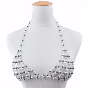 Pendanthalsband Fashion Handgjorda vävning Pearl Bra Chain for Women Multi-Layers Plastic Vest Camis Top Crops Night Club Bikini Body