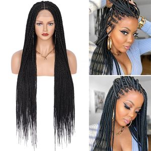 Full spetslåda flätade peruker för svarta kvinnor syntetiska remy hår peruk A71112
