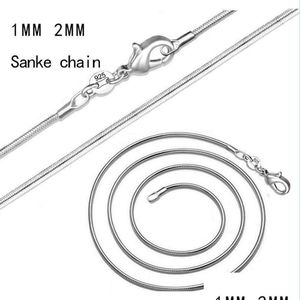 チェーン1mm 2mm 925 Sterling sier Snake Choker Necklaces in Optional Size 16 18 20 22 24 28 30インチドロップ配信2022ジュエリーF DHHW7