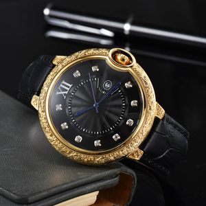 Drei zweinadelige Ledergürtel-Armbanduhr, 50 mm Hilfszifferblätter, Arbeitsmode, Herrenuhren, Sport Japen VK Quarz-Chronograph, Großhandel für Herrengeschenke, Armbanduhr