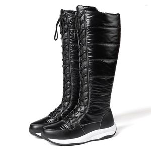 Bot moda kadınlar kışlık gerçek deri diz yüksek bot fermuar düşük topuklu kar bayanlar kürk rahat düz ayakkabılar siyah artı boyut