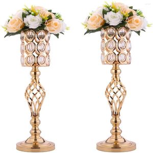 Party Decoration Metal Wedding Flowerstand Crystal Trumpet Vase Table Decorative Centerpiece Artificial Flower Arrangement Stand Centre