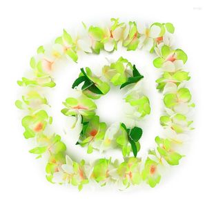 Decorative Flowers 4pcs/set Hawaiian Hula Flower Garland Set Lei Luau Fancy Dress Beach Part Necklace Headband Wristband