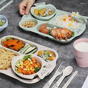 Plates Wheat Straw Dinner Baby Feeding Dish Anti Skid Dishes For Kids Bowl Spoon Fork Cup Cutlery Children Tableware Set