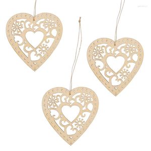 Party Decoration 10PCS Wooden Hollow Flower Love Heart Wood Ornament With Rope For Rustic Wedding Embellishment Home Hanging Deco