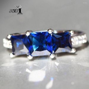 Wedding Rings YaYI Jewelry Princess Cut 4.9 CT Blue Zircon Silver Color Engagement Heart Girls Party Gifts 856