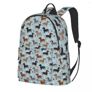 Backpack Dog Print Dachshund Paws And Bones Kawaii Backpacks Men Workout Large High School Bags Quality Rucksack