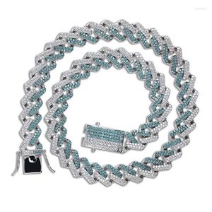 Kettingen Two Tone Green White CZ Stone Iced Out Bling Rhombus Cuban Curb Link Chain Ketters voor heuphop rapper sieraden