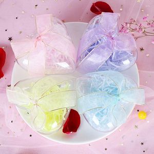 Present Wrap Creative Transparent Plastic Heart Shape Ball Candy Box Filliga Bauble med band Baby Shower Wedding Party Decor