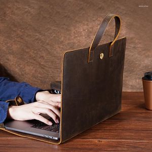Briefcases Crazy Horse Leather Laptop Sleeve 15.6 " Notebook Inner Bag Protective Case PC Cover Genuine Luxury