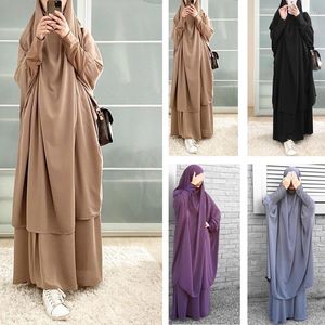 Roupas étnicas Jilbab 2 Peça Set Ramadan Vestido Mulher Muçulmana Abaya Define Mulheres Africanas Islam Oração Marroquino Caftan Kimono A