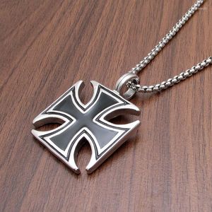 Pendant Necklaces Punk 316L Stainless Steel Silver Color Black Epoxy Iron Cross Jewelry For Gift