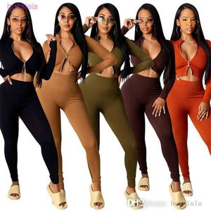 Mulher Sports Tracksuits Designer Duas peças Conjunto de outono e inverno Novo moda sexy Sexy Tight High Sportswear Double Zipper Casual Roupas