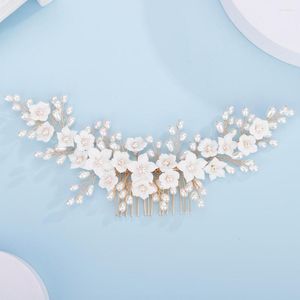 Headpieces Gold Pearl Flower Wedding Headpiece Handmade Party Bridal Hair Comb Pannband f￶r kvinnor Vintage Bridesmaid Accessories Tiara