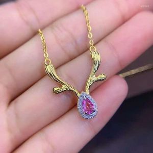 Chains Animal Pink Sapphire Clavicle Chain For Women Party S925 Sterling Silver Fine Jewelry Elegant Real Gemstones Certificated Gifts