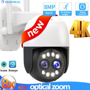 IP Kameralar K MP PTZ Kamera Çift Lens WiFi Açık Güvenlik Kamerası K CCTV Video Gözetim Mini AI İnsan Algılama x Zoom Icsee Alexa