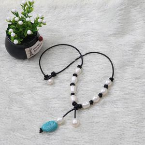 Hänge halsband oregelbundna stora stenhalsband handgjorda kvinnor pärla läder smycken vita kinesiska sötvatten pärlor real