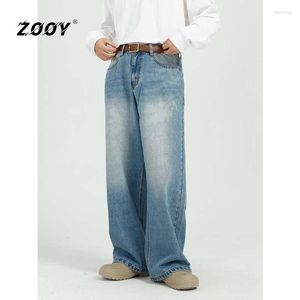 Jeans Masculino Jeans Calças Largas Para Homem Hip Hop Coreano Streetwear Y2k Raver Solto Todos Combinam Azul Reta Perna Larga