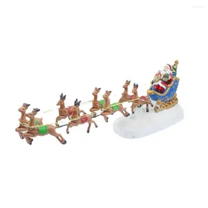 Juldekorationer Santa Claus Sleigh Reindeer Car with LED Light Up Holiday Figurine Gift Table Decoration År 2022