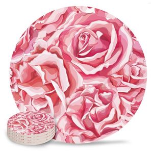 Bord Mattor Valentins dag Flower Pink Rose Coasters Kök Dekor Bil Office Milk Coffee Mug Cup Mat Ceramic Round