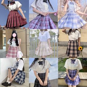 Clothing Sets School Girl Uniform Pleated Skirts Japanese High Waist A-Line Plaid Skirt Sexy JK Uniforms For Woman Full Set Sc