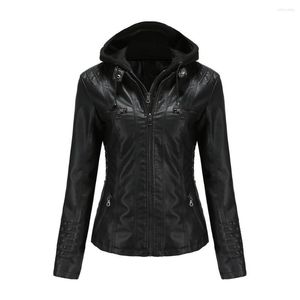 Women's Leather 2023faux Jacket Women's Basic Women Winter Motorcycle Faux Pu Oversize Hoodie