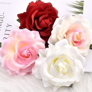 30PCS/9cm White Artificial Silk Flower Heads For Wedding Decoration White Rose DIY Wreath Scrapbooking Craft Fake Flowers Head 0614