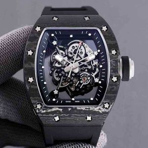 Luxury Mens Mechanics Watches Wristwatch Business Leisure RM055 Hela automatiska mekaniska R Titta på kolfiberfodral w